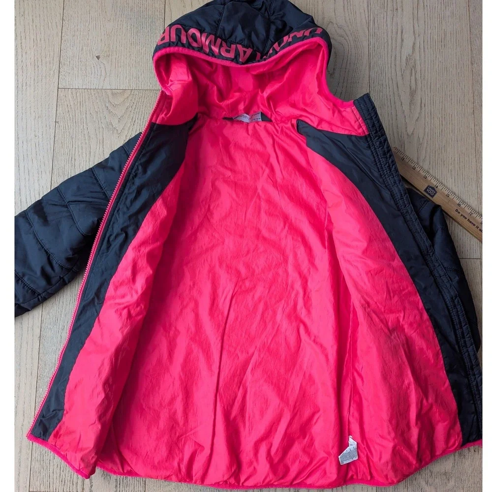 Under Armour‎ ColdGear Hooded Jacket Black Pink Youth YLG Girls Puffer